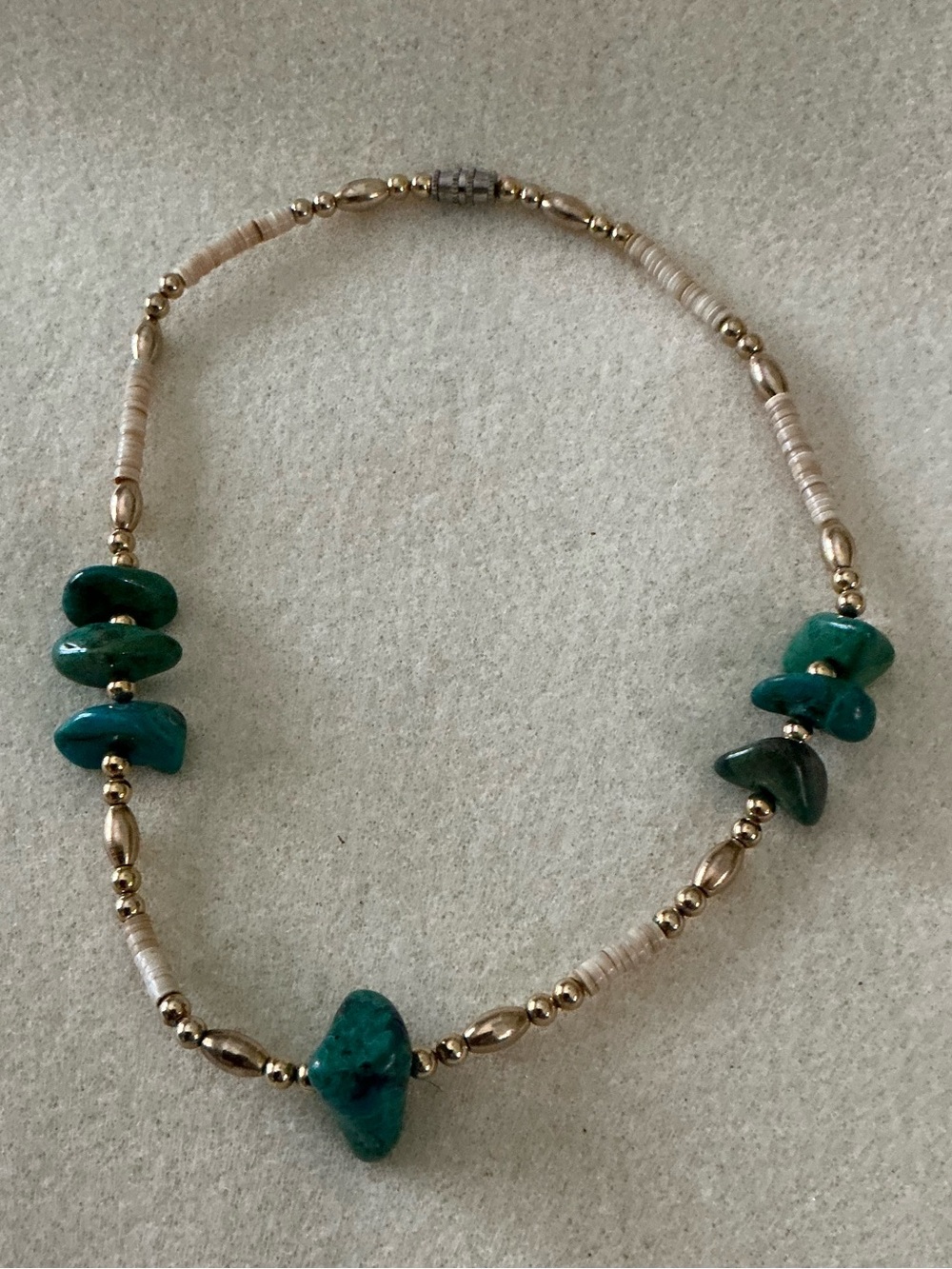 Handmade Teal Stone Beaded Necklace, 14 1/2”